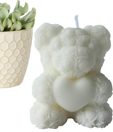 3D Rose Bär Silikon Kerzenform, 3D Rosenbärs Aromatherapie Silikon Kerzenform, 3D Bär Silikon Kerzen Gießen Formen für Hochzeit, Geburtstag, Weihnachten, Geschenk, Dekoration (White)