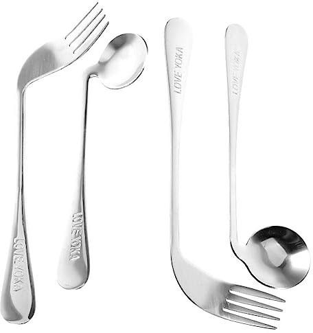 minkissy Utensilios Adaptativos Cucharas Tenedores Conjunto Cuchara Curva Ayuda Para La Vida Diaria Vajilla Cuchara En Ángulo Tenedor Para Personas Discapacitadas Ancianos Agarre De Mano