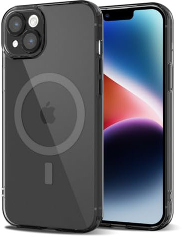 Svanove for iPhone 14 Plus Case Clear Compatible with Magsafe, Transparent Magnetic Magnet Mag Case, Cute Slim Thin Silicone Grip & Shockproof Camera Cover Drop Protection Bumper, Black