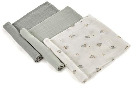 Jané 3er Pack Mehrzweck-Mulltücher, Stillen, natürliches Baumwoll- und Bambusgewebe, Staubmilbenschutz, Ökologisch, 80 x 80 cm, Grün