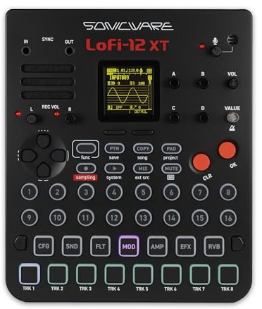 Sonicware Lofi-12 XT [Lo-fi Groovebox & Sampler] Retro-Sampling mit 12bit Sampler-Modus, 8-Spur Step-Sequenzer, 26 Effekte, 15 anschlagdynamische Pads mit RGB-LEDs