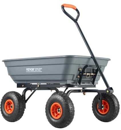 VEVOR Carrello Ribaltabile, Carrello Ribaltabile Giardino in Poly Telaio in Acciaio Facile da Montare, Carro Maniglia Convertibile 2 in 1, Carriola Utilitaria Capacità 272,15 kg, Pneumatici 254 mm