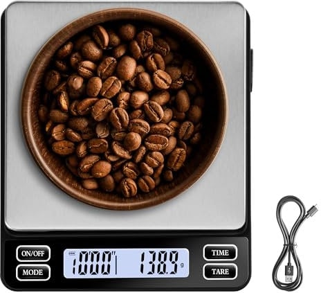 ACCT Premium-Kaffeewaage mit Timer und USB-Ladefunktion, Espressowaage mit 2000g/0,1g Kapazität, hochpräzise Mini-Kaffeewaage, Espressowaage mit LCD-Display/Tara-Funktion/Auto-Off