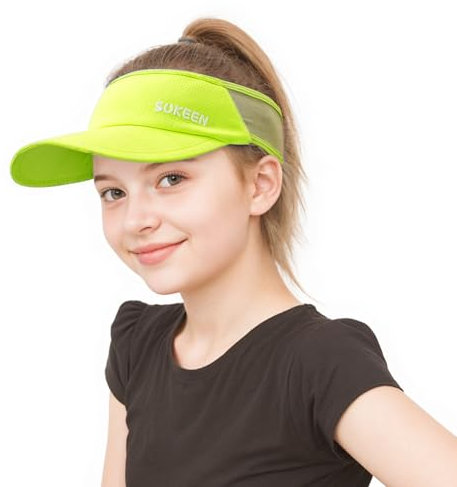 Sukeen Schnelltrocknende Sonnencap Damen Visor Cap Kinder,UV-Schutz Sonnenschild Visor 5-12 Jahre Mädchen Jungen,Cooles Elastisches Visier mit schweißabsorbierendem, atmungsaktivem Schweißband-Gelb