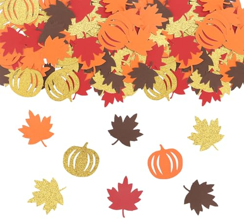 ParPix 100 Stück Herbst Streudeko, Glitzer Ahornblatt Deko, Kürbis Konfetti Tischdeko, Halloween Herbstdeko Innen, Ahornblatt Kürbis Erntedankfest Party Deko