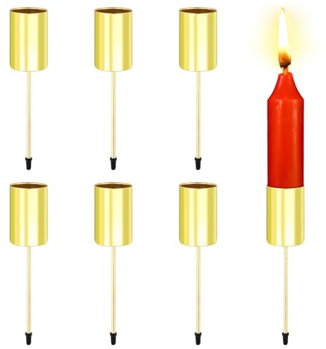 Stabkerzenhalter Gold, 6 Stück Kerzenhalter Adventskranz Stabkerzen Metall Kerzenständer Kerzenteller zum Stecken für Weihnachten, Hochzeit, Geburtstag, Partydekoration