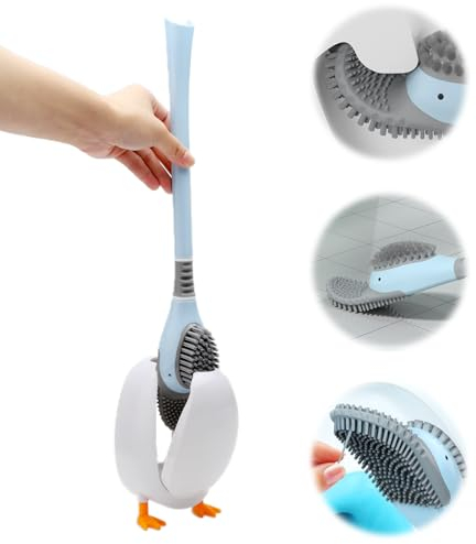 Diving Duck Brosse WC en silicone et support, brosse WC flexible en silicone, brosse WC pour camping-car, kit de séchage rapide, salle de bain (bleu)