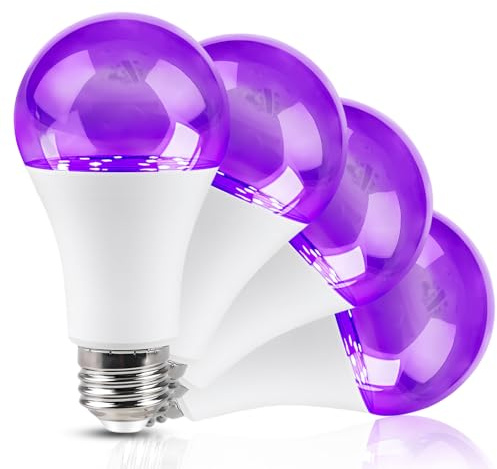 Vegena 4 Stück UV Schwarzlicht Glühbirne, 385-400nm Black Light Bulb, 9W E27 UV Leuchtmittel, Schwarzlicht Glühlampe UV Lampe E27 Glühlampe für Neonfarben Party Keller Disco Club Ba