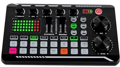 Live-Soundkarten-Set F998 Pro Soundkarte Bluetooth Audio Interface Mixer Schwarz Geringes Rauschen Bluetooth Stereo Audio Mixer für Live Youtube Streaming, PC, Aufnahmestudio und Gaming