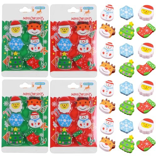24 Stück Radiergummi Weihnachten - Niedliche Mini Radiergummis Weihnachtsthema für Klassenzimmer, Schreibwaren, Hausaufgabenbelohnungen - Cartoon Design