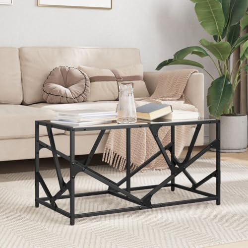 Baziroo Mesa de centro con tablero de cristal, 78,5 x 40 x 41 cm, mesa de salón, sala de espera, mesa de teléfono, mesa auxiliar, mesa auxiliar, materiales de madera y acero y cristal, cristal negro