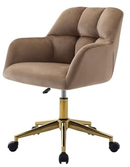 Vente-unique - Chaise de Bureau - Velours - Beige et doré - Hauteur réglable - PEGA