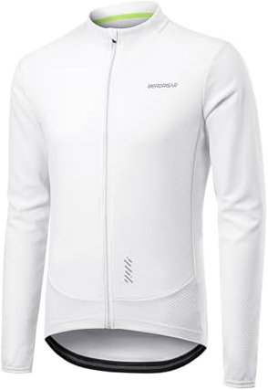 BERGRISAR Cycling Jersey Tops for Men Long Sleeve Spring Fall Road Bike Bicycle Shirt Mountain MTB Jersey White Large