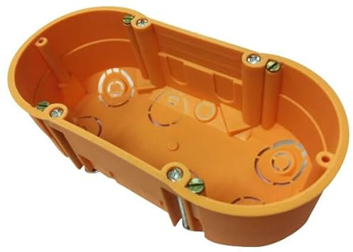 Caja empotrar doble para pladur 65x144x48mm, ideal para instalaciones eléctricas y de comunicación en paredes de yeso.