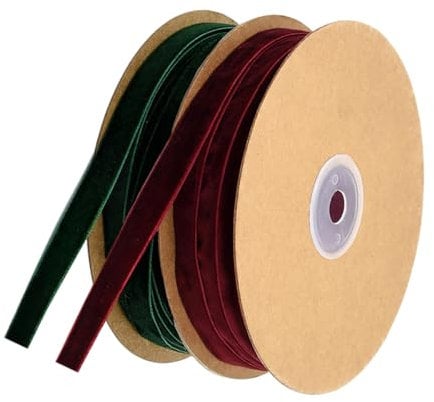 Velvet Ribbon, 10 mm 20 Meters Christmas Ribbons Roll Vintage Green Christmas Tree Satin Ribbon Single Face Red Ribbon for Gift Wrapping Crafts Wedding Decor Festival Party Supplies