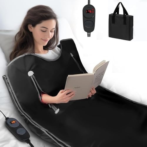 Infrared Sauna Blanket for Detoxification, Far Infrared Sauna for Home Detox Relaxation, Portable Sauna Infrared Blanket with Sleeves, 113-176℉, 30-60 Minutes Timer (Black)