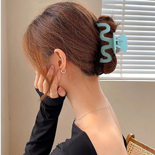 Inateannal Grandes pinces à cheveux pinces à griffes ondulées pour femmes pinces à cheveux en plastique pince à cheveux bleu mat pinces à cheveux grosses pinces à griffes pour cheveux épais mat