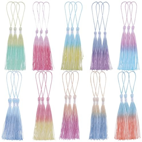 Giantree Bunt Quaste Anhänger Troddel, 30 Stück Lesezeichen Quasten, Seidig Weiche Bunte Quasten mit Cord Loops 14cm Craft Kleine Quasten für Lesezeichen DIY Crafts Schlüsselanhänger Schmuck Machen