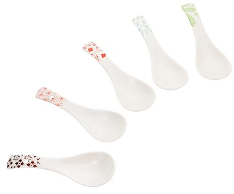 PHENOFICE 5st Esslöffel Servierlöffel Japanische Ramen-nudeln Löffel Zuckerlöffel Asiatische Suppenlöffel Japanische Suppenlöffel Küchenbesteck Löffel Keramik