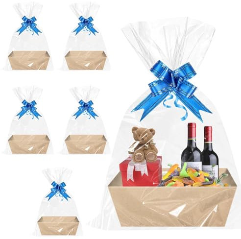 6 Stück PräSentkorb Leer Pappe, 25x17x9cm KöRbe FüR Geschenke, Geschenkkorb Pappe mit Griffen, Präsentkorb Leer für Personalisierte Geschenkpakete, Geburtstage und Weihnachten, Kraftpapierfarbe