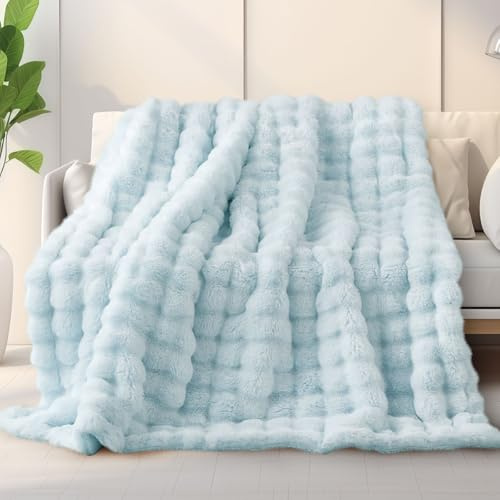 Miyacare Kuscheldecke 100x160 cm, Kaninchen Plüsch Decke, Super Soft Wohndecke Dick 1000GSM Couchdecke Warme Überwurfdecke Sofadecke für Sofa Schlafzimmer Büro (Himmelblau, W100 x L160CM)