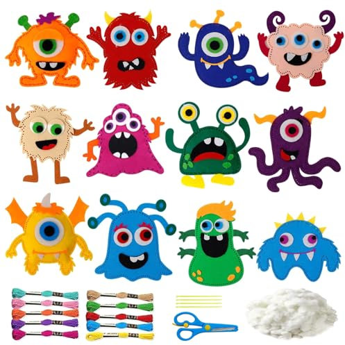 YCZCHE14 Nähset für Kinder,Filztiere Nähen Set, DIY Nähsets Tierformen für Kinder Pädagogische Anfänger für Ostern Dekoration Kinderbastelset Nähset (Monster)