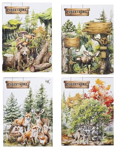 NHGKJU Scrapbooking Sticker Waldtiere Set - 100 Sticker (4 Designs: Waldtiere, Baumstumpf, Holzschild, Waldbäume) für Scrapbook, Journaling & DIY Dekoration - Kombinierbare Bastelsticker (jeder <70x70