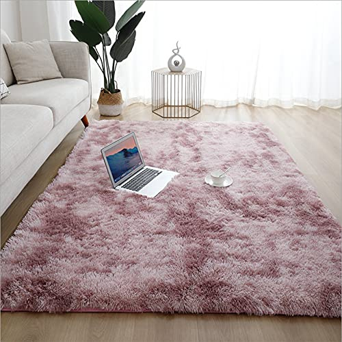 Soft Pink Lilac Long Pile Area Rug 180x200 cm, Non-Slip Plush Carpet for Living Room, Bedroom, Kids' Room, Hallway, Home Decor, Indoor & Outdoor Use