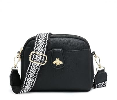 JFY Women's Bee Badge And Canvas Strap Cross Body Bag