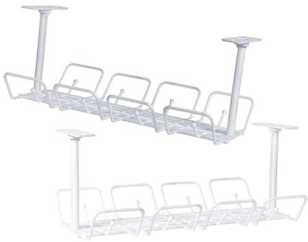 TEHAUX Desk Cable Management Rack with Cable Tray, 2pcs Cord Storage Basket for Desk Wire Organization, Electrical Cord Management for Office and Home, White and Grey