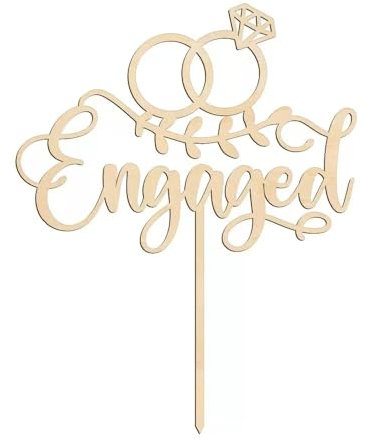 Wooden Engaged Cake Topper,Engagement Ring Theme Cake Topper, Wedding Anniversary Bridal Shower Bachelorette Party Cake Decorations,Dessert Decor, DIY Cake Decoration