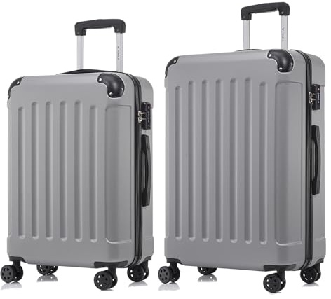 YONSLY Premium Reisekoffer TSA-Schloss,YKK-Reißverschluss Hartschalen-Koffer Trolley Kabinenkoffer Rollkoffer Suitcase Handgepäck 4 Rollen (Hellgrau, L-XL-Set)