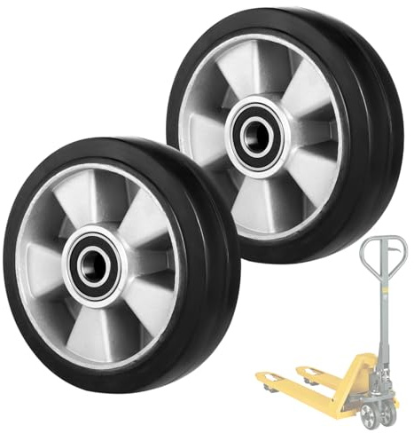 2 Stück Hubwagen Rolle Gummirollen 180 x 50mm, Transportrollen Gummi Lenkrad mit Kugellagern, Achse 20 mm