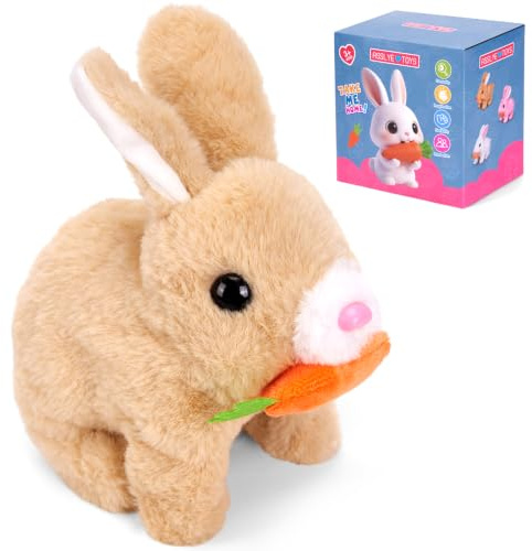 Asslye Elektrischer Osterhase Plüschtier, Interaktives Kaninchen mit Geräuschen & Beweglichen Ohren, Hüpfendes Spielzeug für Ostergeschenk, Krabbelnder Stoffhase für Kinder ab 1 2 3 Jahre