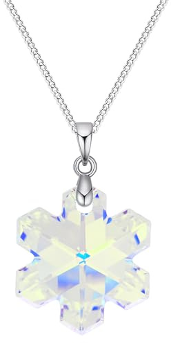 Löb 925 Silber Halskette Schneeflocke Anhänger Kristall Weiß Winter Kette Damen Weihnachten Silberkette Snowflake Strass Glitzer Stein Weihnachtsmotiv