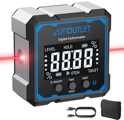 AUTOUTLET Inclinómetro Digital con laser 4x4 Buscador de Ángulos 4 * 90 ° Indicador de Bisel, Inclinómetro con Luz de Fondo Magnética, IP54 Impermeable Caja de Nivel Digital