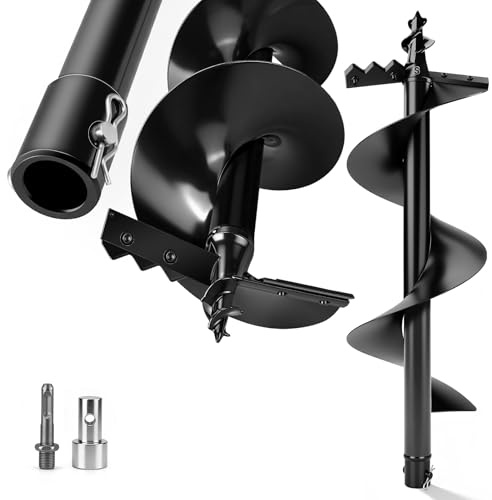 Vrietina Gartenbohrer Wolframstahl Erdbohrer Ø 250mm für Bohrer | mit Sicherungsbolzen & Adapter, 80cm Lang Erdbohrer für Bohren, Ausheben, Pflanzen, Zaunbau