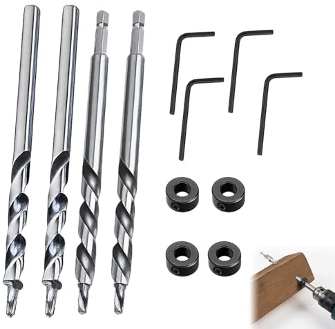 4SET Pocket Hole Drill Bit Set with Depth Stop Collar