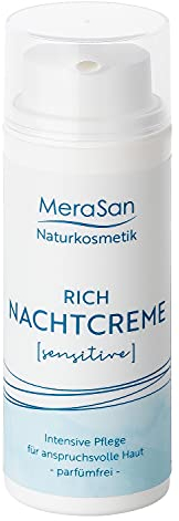 MeraSan Nachtcreme SENSITIVE parfümfrei, reichhaltig, vegane Naturkosmetik mit Rügener Heilkreide und reinem Macadamianussöl, Jojobaöl, Mandel-Öl, Sheabutter, Kakaobutter
