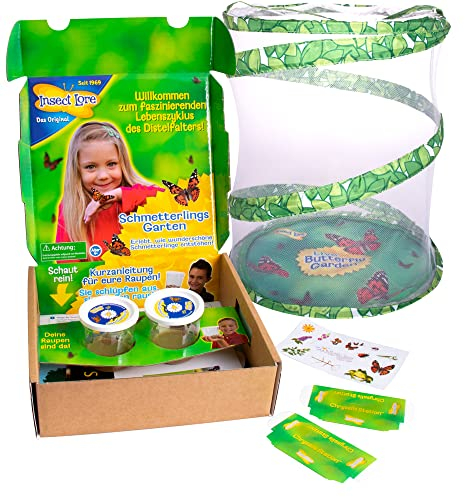 Schmetterlingsgarten inkl. 8-10 Raupen und Zubehör - Zuchtset für Kinder und Erwachsene - Zuhause heimische Distelfalter züchten
