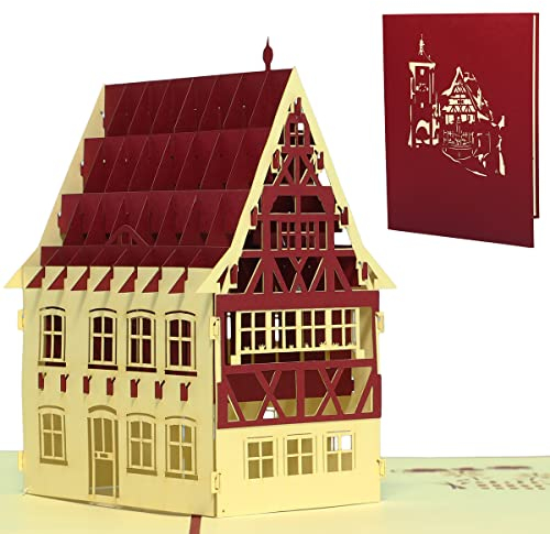 LINPopUp®, Haus, 3D Karten Haus, Reisegutschein, Urlaubskarte, Klappkarte, Grußkarte Umzug, Einzug, Eigenheim Gutscheinkarte, Einladungskarte, Karte Jubiläum, Ruhestand, Fachwerkhaus (N194)
