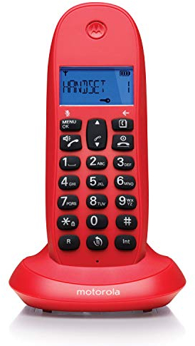 Motorola Voice – C1001CEREZA DECT Digitales Schnurlostelefon, Anrufer-ID, Freisprecheinrichtung, Telefonbuch mit 50 Nummern, hintergrundbeleuchteter Bildschirm – Kirschrot
