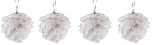 Clever Creations - Baumschmuck glitzernde Tannenzapfen - bruchsicher - Festliche Weihnachtsdeko - Weiß - 3,25“ (8,3 cm) - 4er-Set