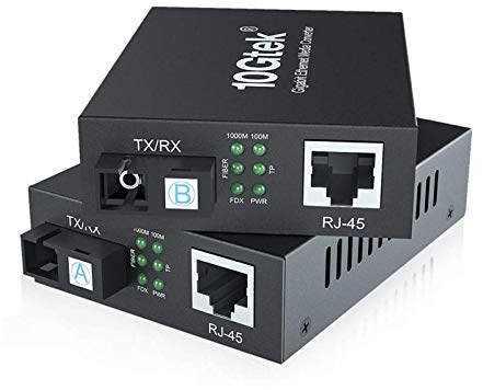 10Gtek® EIN Paar Gigabit Ethernet Medienkonverter, mit Built-in 1Gb Bidi Single-Mode SC Transceiver, Single-Mode Single SC Faser Connector, 1310/1550nm, 20km