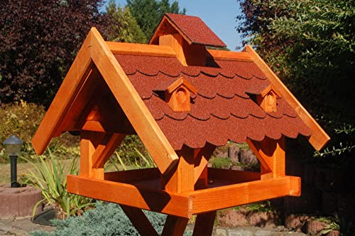 Deko-Shop-Hannusch XXL Futterhaus Vogelhaus mit Bitumenschindeln und Gauben versch. Dachfarben wählbar mit oder ohne Solarbeleuchtung V19, Variante:bitum rot XXL