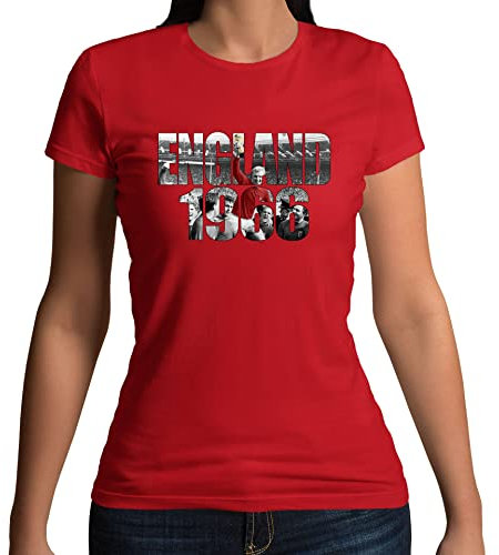 Flip Womens England 1966 World Cup Bobby Moore Photo Football T-Shirt Red UK 8-10 (M)