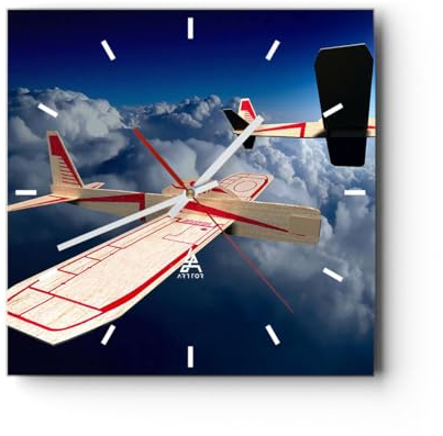 Modern Wanduhr Segelflugzeuge fliegen hoch Modell 40x40cm Quadrat Groß Wand Uhr Glas Analog Zimmeruhren Küche Büro Wohnzimmer Glasuhr Wall Clock Dekoration Design Küchenuhr C3AC40x40-2283