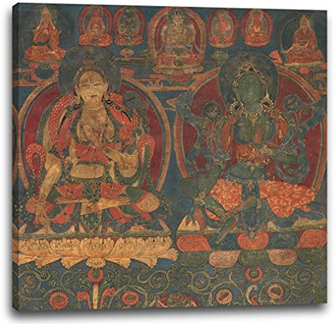 Printed Paintings Leinwand (70x70cm): 1450-1500 - Weiße Tara und grüne Tara