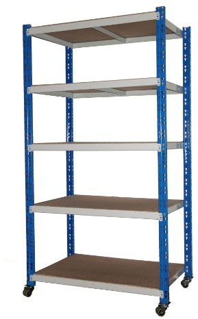 Szagato Transportwagen Rollregal 300kg HxLxB 180x100x60cm 5 Böden blau | Büro Rollwagen Archivregal mit Rollen Büroregal Bürowagen Aktenwagen