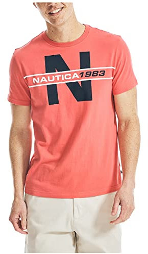 Nautica Men's Short Sleeve 100% Cotton Classic Logo Series Graphic Tee Polo Shirt, Sailor Red, M UK
